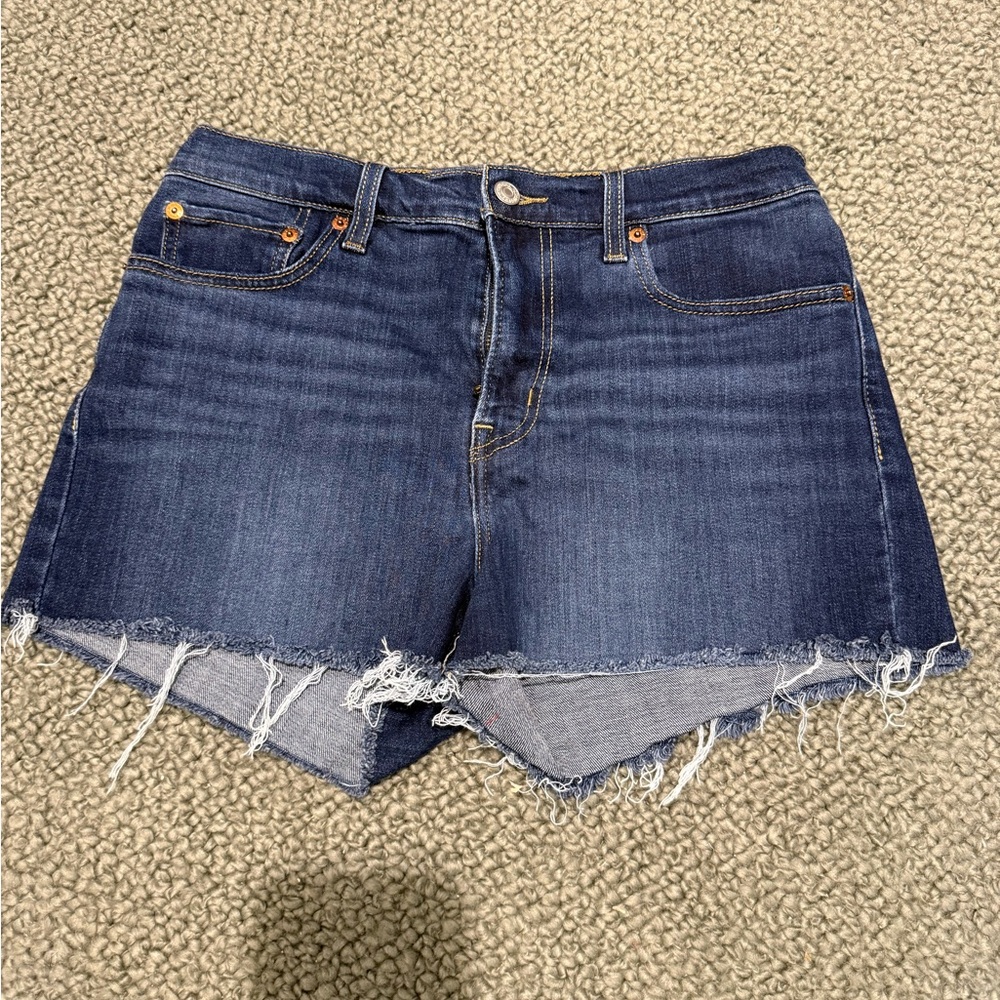 Levi's Dark Blue Frayed Jean Shorts 29